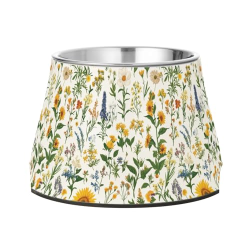 Florals Sonnenblumen-Rosmarin, weißer Futternapf, erhöhter Edelstahl-Katzenfutterschalen für langsames Füttern, Schnurrhaar, Entlastung von Wudan