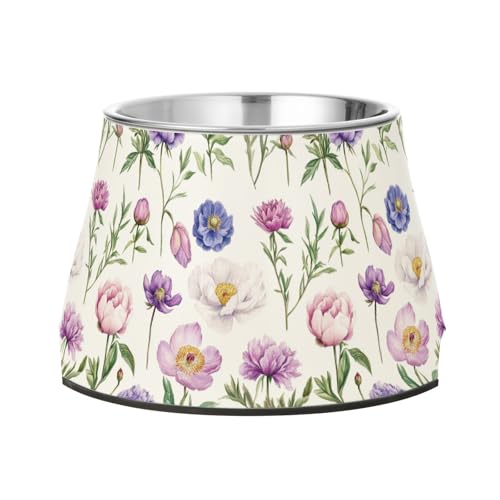 Florals Violet Peonies Wassernapf für Haustiere, erhöhter Edelstahl-Katzenfutter für kleine Haustiere, Weiß von Wudan