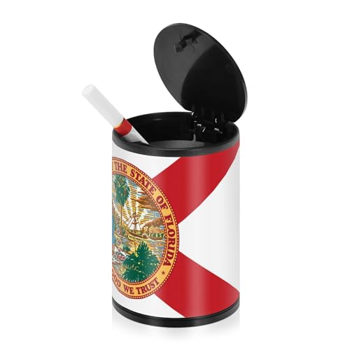 Florida State Polyester Flag Fl Red Dekorative Aschenbecher für Zigaretten mit Deckel Edelstahl Tragbar Winddicht Outdoor Aschenbecher für Zigaretten für Büro Büro Boot von Wudan