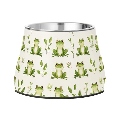 Fressnapf mit Cartoon-Motiv, lustiger Frosch, weiße Hunde, erhöhter Edelstahl-Katzen-Futternapf für kleine Hunde, Schnurrhaar, Müdigkeit von Wudan
