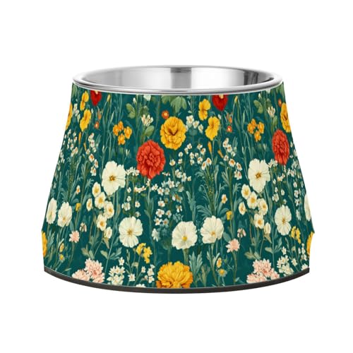 Frühlingsblumen Nelke Geranie Salbei Blaugrün Schüssel für Hunde mit Ständer Edelstahl Wasser Futternapf für kleine Hunde verlangsamen Fressen von Wudan