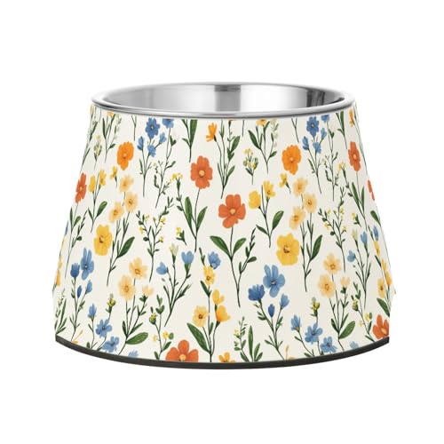 Frühlingsblumen Orchidee Dianthus Narzisse Weiße Schalen für Hunde mit Ständer Edelstahl Metall Haustiere Schalen für Hunde Katzen Kaninchen Vögel Schnurrhaare Relief von Wudan