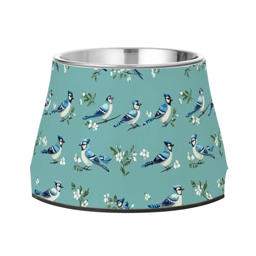 Funny Blue Jay Birds Futternapf für Haustiere, rutschfest, Edelstahl, Katzenfutter für geliebte Tierhaare, Türkis von Wudan