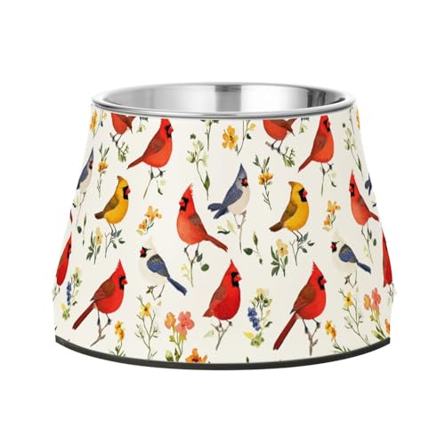 Funny Northern Red Birds Weiße Schüssel für Haustiere mit Ständer, Edelstahl, Haustiernäpfe für kleine Hunde, Schnurrhaarfreundlich Funny Northern Red Birds Weiße Schüssel für Haustiere mit Ständer, Edelstahl, Haustiernäpfe für kleine Hunde, Schnurrhaarfreundlich von Wudan