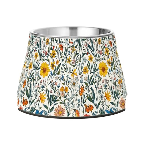 Futternapf für Haustiere, Motiv: Narzissen, Schmetterlinge, Weiß, erhöhter Edelstahl-Katzenfutter für liebenswertes Haustier, bequemes Füttern Futternapf für Haustiere, Motiv: Narzissen, Schmetterlinge, Weiß, erhöhter Edelstahl-Katzenfutter für liebenswertes Haustier, bequemes Füttern von Wudan