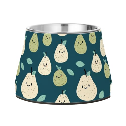 Futternapf für Haustiere, niedlich, Birnen, Grün, erhöhter Futternapf, rutschfest, Edelstahl, für langsames Füttern, für Katzen, Schnurrhaar, Entlastung von Wudan