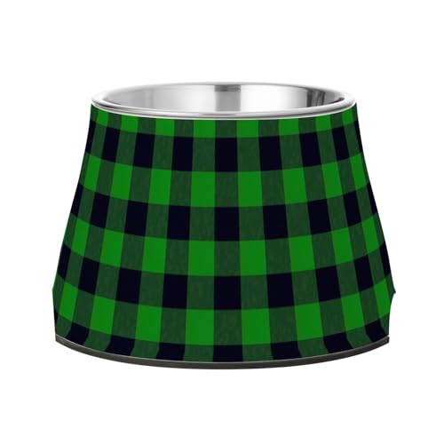 Futternapf für Hunde, Gingham-Büffelkariert, erhöhter Edelstahl-Futternapf für Haustiere, für Haustiere, Schnurrhaar, Grün / Schwarz von Wudan