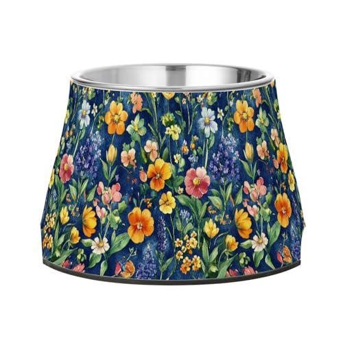 Futternapf für Hunde, Motiv: Blumen, Lavendel, Tulpen, Vögel, königsblau, rutschfest, Edelstahl, für mittelgroße Hunde, Schnurrhaare Futternapf für Hunde, Motiv: Blumen, Lavendel, Tulpen, Vögel, königsblau, rutschfest, Edelstahl, für mittelgroße Hunde, Schnurrhaare von Wudan