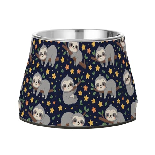 Futternapf für Hunde, Motiv: Faultiere, Blumen, Blau, verbesserter Edelstahl-Schüssel für kleine Hunde, Schnurrhaar, Entlastung von Wudan