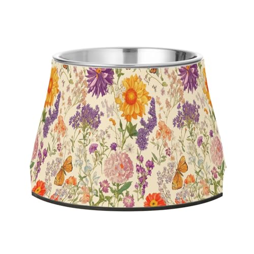 Futternapf für Hunde, Motiv: Herbstblumen, Lavendel, Schmetterlinge, Beige, Edelstahl, für Katzen, Kaninchen, Vögel, Schnurrhaar, Linderung Futternapf für Hunde, Motiv: Herbstblumen, Lavendel, Schmetterlinge, Beige, Edelstahl, für Katzen, Kaninchen, Vögel, Schnurrhaar, Linderung von Wudan