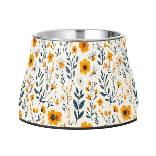 Futternapf für Hunde, Motiv: Narzissen, Sonnenblume, Schmetterlinge, rutschfest, Edelstahl, für langsames Füttern, für Katzen, Schnurrhaar, Weiß von Wudan