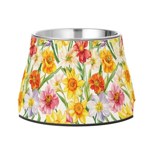 Futternapf für Hunde, Narzissen, Ringelblumen, Pfingstrosen, rutschfest, Edelstahl, Katzenfutter für liebende Haustiere, bequeme Fütterung von Wudan