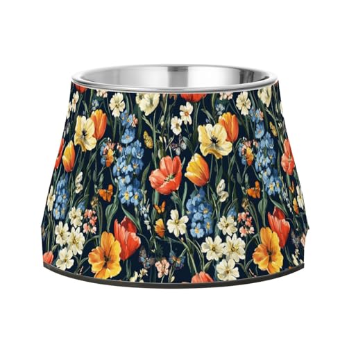 Futternapf für Hunde im Impressionismus-Stil, mit Ständer, Edelstahl, für langsames Füttern, langsames Fressen von Wudan