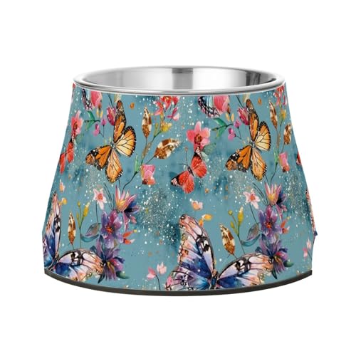 Futternapf für Hunde mit Ständer, glitzernd, bunte Schmetterlinge und Blumen, blauer Futternapf für langsames Fressen Futternapf für Hunde mit Ständer, glitzernd, bunte Schmetterlinge und Blumen, blauer Futternapf für langsames Fressen von Wudan