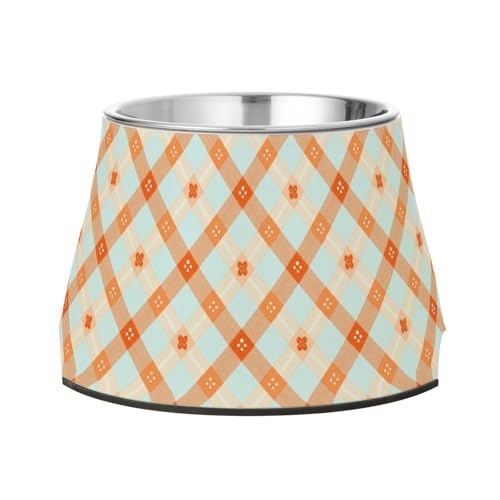 Futternapf für kleine Hunde, kariert, Orange / Blau, erhöhter Edelstahl-Futterspender für kleine Hunde, Schnurrhaar, Müdigkeit Futternapf für kleine Hunde, kariert, Orange / Blau, erhöhter Edelstahl-Futterspender für kleine Hunde, Schnurrhaar, Müdigkeit von Wudan