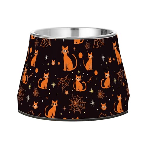 Halloween Katzen Orange Schwarz Spinnennetz Hunde Futternäpfe Erhöhter Edelstahl Katzenfutter Geschirr für kleine Haustiere Schnurrhaare freundlich von Wudan