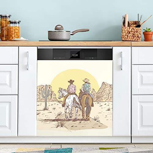 Handgezeichnete Cowboys Reiter Pferde Geschirrspüler Magnet Abdeckung Kühlschrank Panel Aufkleber Deko für Schrank Küche Waschküche Geschenk 68 x 66 cm von Wudan