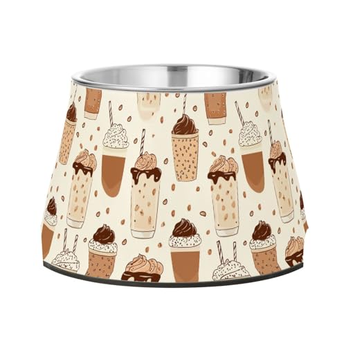 Handgezeichnete süße Kaffeebohnen braune Hunde Futternapf mit Ständer Edelstahl Futternapf Haustiere Schüssel für Hunde Katzen Kaninchen Vögel Komfort Fütterung von Wudan