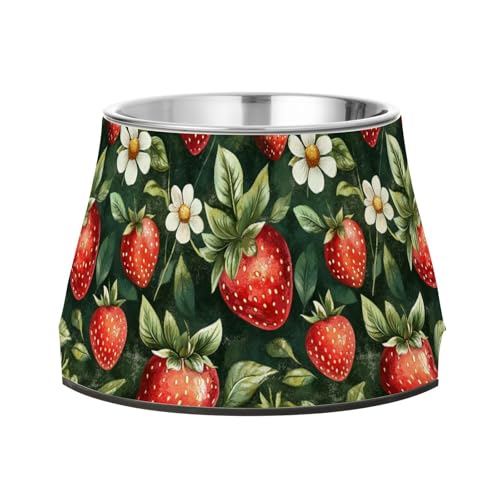 Niedliche Cartoon-Erdbeer-Wasser- und Futternäpfe mit Ständer, Edelstahl, erhöhter Katzennapf für langsames Füttern, langsames Fressen Niedliche Cartoon-Erdbeer-Wasser- und Futternäpfe mit Ständer, Edelstahl, erhöhter Katzennapf für langsames Füttern, langsames Fressen von Wudan