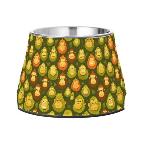 Niedliche Cartoon-Orang-Utans Wasser- und Futternäpfe für Haustiere, erhöhter Edelstahl, Metall, Haustiernäpfe für mittelgroße Hunde, Schnurrhaar-freundlich, Dunkelgrün von Wudan