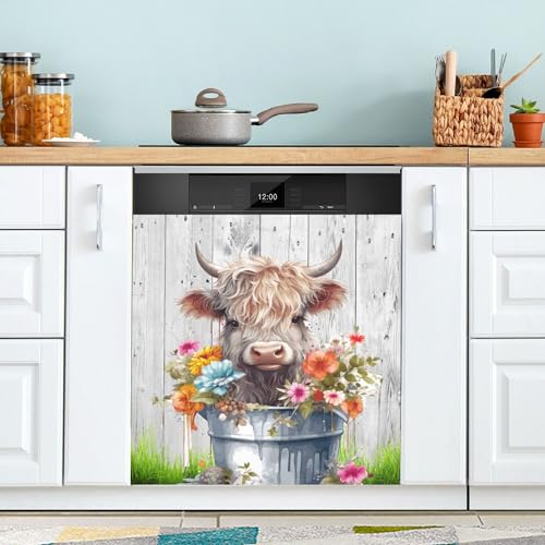 Niedliche Happy Highland Kuh mit Blumen Geschirrspüler-Magnetabdeckungen sauber schmutzig magnetische Kühlschrankabdeckung Schrank Waschküche Dekor 58,4 x 66 cm Niedliche Happy Highland Kuh mit Blumen Geschirrspüler-Magnetabdeckungen sauber schmutzig magnetische Kühlschrankabdeckung Schrank Waschküche Dekor 58,4 x 66 cm von Wudan