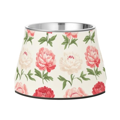 Niedliche Pfingstrosen Futternäpfe aus Edelstahl, erhöhter Katzennapf für mittelgroße Hunde, langsames Fressen von Wudan