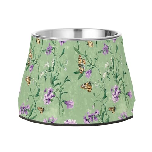 Niedlicher Phlox Wassernapf für Hunde, Salbeigrün, erhöhter Edelstahlnapf, für langsames Füttern, Katzen, Schnurrhaar, Linderung von Wudan