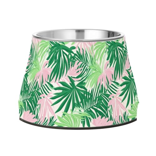 Palmen-Grün-Rosa, erhöhter Futternapf für Haustiere, mit Ständer, Edelstahl, Haustiernapf, Ständer für langsames Füttern, Katzen, Schnurrhaar, Entlastung von Wudan
