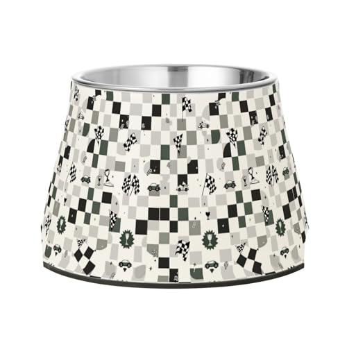 Racing Green Checkered Racing Pets Futternapf mit Ständer, Edelstahl, erhöhter Katzennapf für liebenswertes Haustier, bequemes Füttern von Wudan