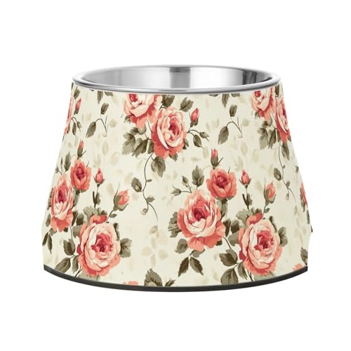 Retro Blumen Rosen Hunde Futternapf mit Ständer Edelstahl Haustiere Wassernapf für kleine Hunde langsames Fressen Retro Blumen Rosen Hunde Futternapf mit Ständer Edelstahl Haustiere Wassernapf für kleine Hunde langsames Fressen von Wudan