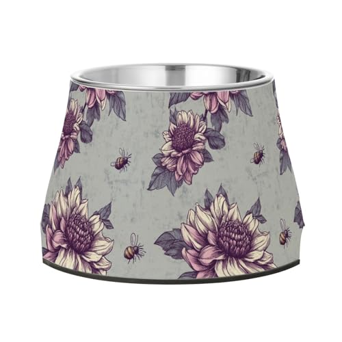 Retro Dahlie Grau Haustiere Futternapf mit Ständer Edelstahl Haustiere Wassernapf für langsames Füttern Hunde Komfort Fütterung Retro Dahlie Grau Haustiere Futternapf mit Ständer Edelstahl Haustiere Wassernapf für langsames Füttern Hunde Komfort Fütterung von Wudan