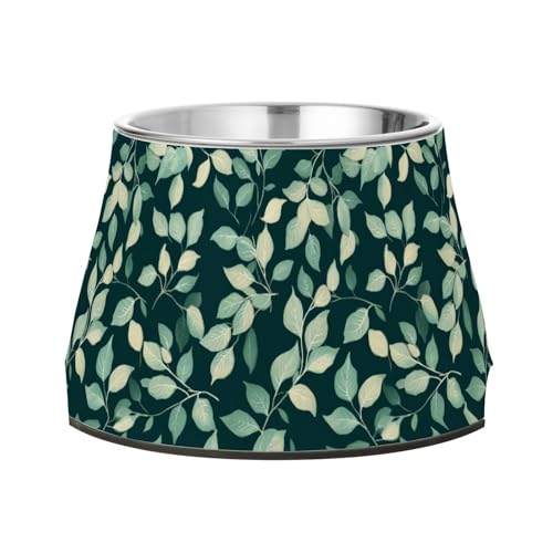 Retro Leaves Green Dogs Wassernapf mit Ständer Edelstahl Katzenfutter Schalen für langsames Füttern Katzen Schnurrhaare Müdigkeit von Wudan