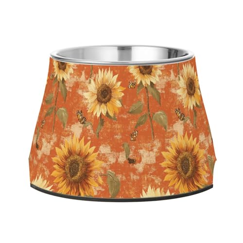 Rustikaler Futternapf aus Terrakotta, mit Sonnenblumen-Motiv, rutschfest, Edelstahl, für langsames Füttern, bequemes Füttern Rustikaler Futternapf aus Terrakotta, mit Sonnenblumen-Motiv, rutschfest, Edelstahl, für langsames Füttern, bequemes Füttern von Wudan