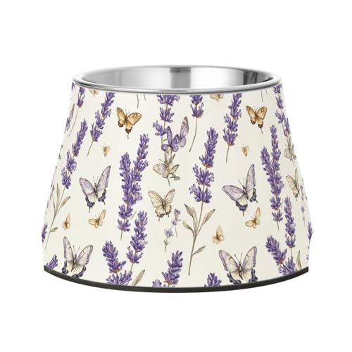 Rustikaler Futternapf für Hunde, Lavendel, Weiß, mit Ständer, Edelstahl, Haustiernapf, Ständer für langsames Füttern, Katzen, Schnurrhaar, Entlastung von Wudan