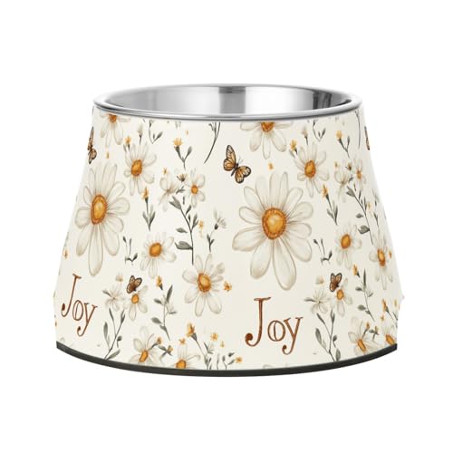 Rustikaler Futternapf für Hunde, rutschfest, Edelstahl, Gänseblümchen-Motiv, Weiß von Wudan