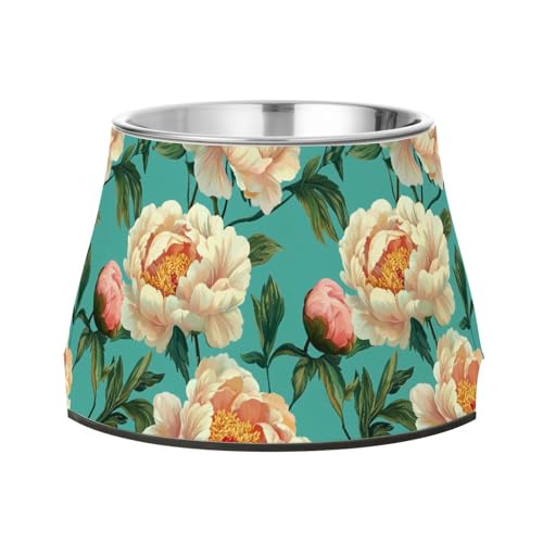 Safari Peonies Futternapf für Haustiere, rutschfest, Edelstahl, für langsames Füttern, für Hunde mit Schnurrhaar, Türkis von Wudan