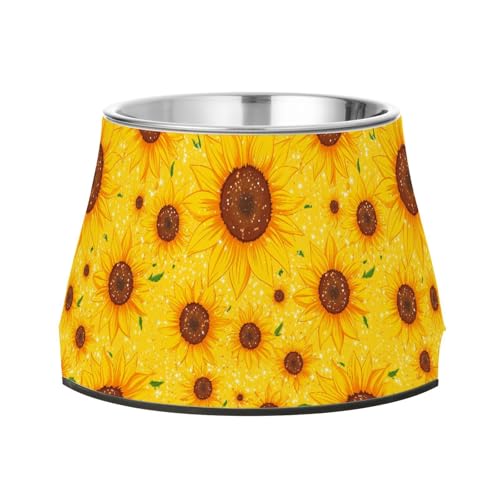 Schöner Futternapf mit Sonnenblumen-Motiv, erhöhter Edelstahl-Wassernapf für mittelgroße Hunde, langsames Fressen Schöner Futternapf mit Sonnenblumen-Motiv, erhöhter Edelstahl-Wassernapf für mittelgroße Hunde, langsames Fressen von Wudan