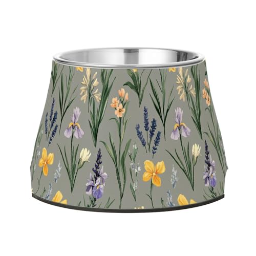 Spring Flowers Lavendel Tulpen Grau Hunde Wassernapf Rutschfest Edelstahl Katzen Futternapf für kleine Haustiere Schnurrhaare freundlich von Wudan