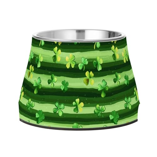 St.Patrick's Fressnapf für Haustiere, Edelstahl, Grün mit Kleeblättern und Streifen, für Haustiere, für Haustiere geeignet, für Haustiere von Wudan