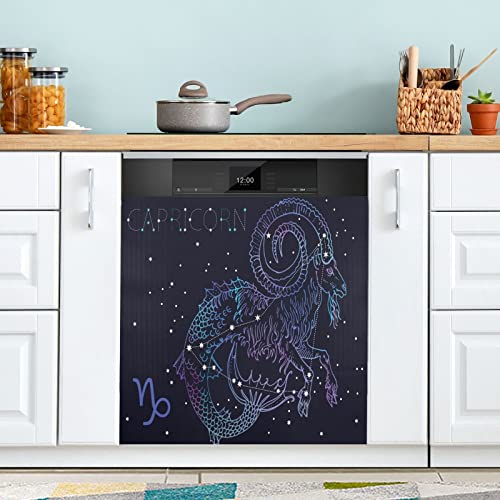 Sternzeichen Steinbock Sternbild auf kosmischem Geschirrspüler Magnet Abdeckung Kühlschrank Panel Aufkleber Deko für Schrank Küche Waschküche Geschenk 58,4 x 66 cm von Wudan