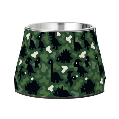 Süßer Dinosaurier-Wassernapf für kleine Hunde, rutschfest, Edelstahl, für kleine Hunde, Schnurrhaar-freundlich, Grün von Wudan