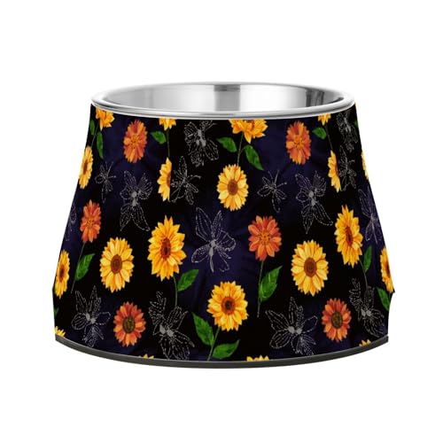 Sunflower Black Bowls for Pets with Stand Stainless Steel Cats Basic Bowls for Small Pet Comfort Feeding von Wudan