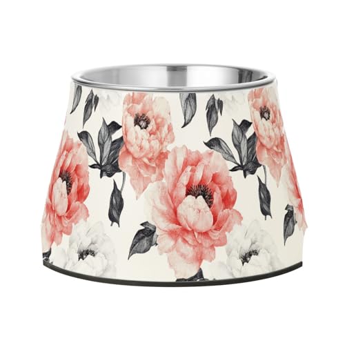 Sweet Peonies Futternäpfe für Haustiere, erhöht, Edelstahl, für kleine Hunde, Schnurrhaar, Weiß von Wudan