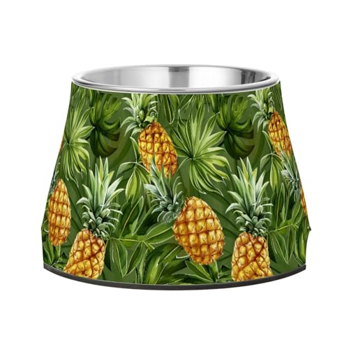 Tropische Ananas-Palmenblätter, grüner erhöhter Futternapf für Haustiere, Edelstahl, Haustier-Wassernäpfe für mittelgroße Hunde, Schnurrhaar, Müdigkeit von Wudan