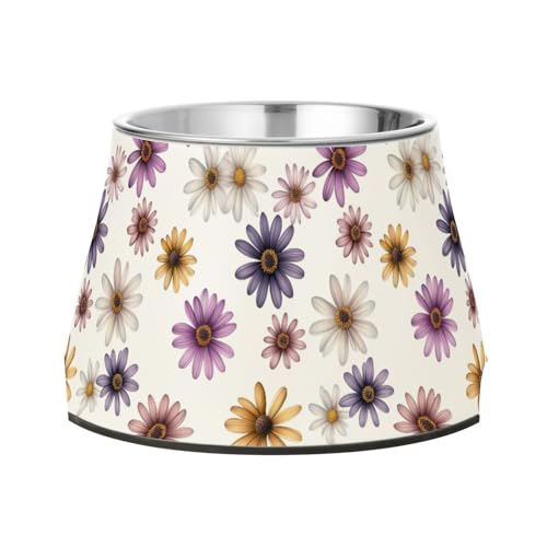 Vintage Osteospermum White Raised Pets Food Bowls with Stand Stainless Steel Water Food Bowl for Slow Feed Cats Whisker Fatigue von Wudan