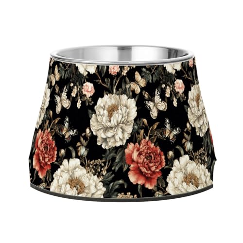 Vintage Peonies Futternäpfe für Hunde, rutschfest, Edelstahl, für langsames Füttern, für Katzen mit Schnurrhaar, Schwarz Vintage Peonies Futternäpfe für Hunde, rutschfest, Edelstahl, für langsames Füttern, für Katzen mit Schnurrhaar, Schwarz von Wudan