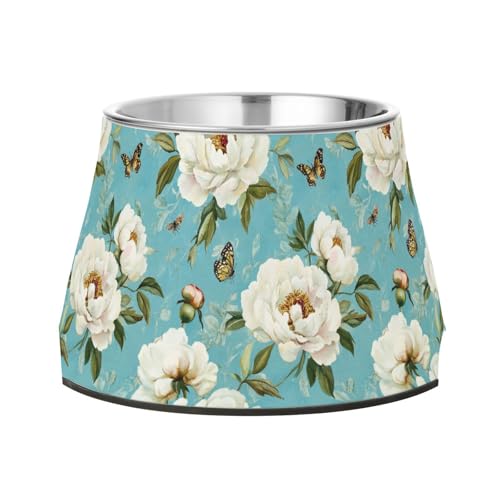 Vintage Peony Türkis Schalen für Hunde mit Ständer Edelstahl Feeder Haustiere Schüssel für langsames Füttern Katzen Schnurrhaare Relief von Wudan