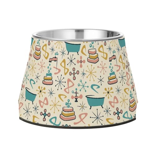 Vintage Retro Badezimmer Nahtlose Tapete Schalen für Haustiere mit Ständer Edelstahl Katze Futternäpfe für Hunde Katzen Kaninchen Vögel Schnurrhaare Relief von Wudan