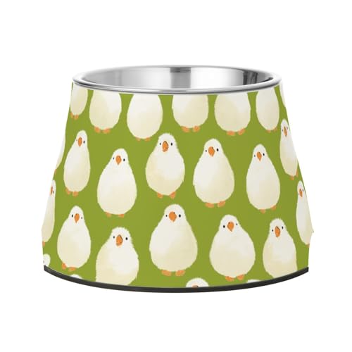 Wasser- und Futternäpfe mit Cartoon-Huhnmotiv, rutschfest, Edelstahl, für langsames Füttern, Katzen mit Schnurrhaar, Grün von Wudan