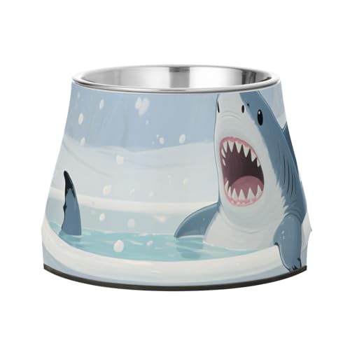Wasser- und Futternapf mit Ständer, Hai in der Badewanne, Edelstahl, für mittelgroße Hunde, bequemes Füttern von Wudan
